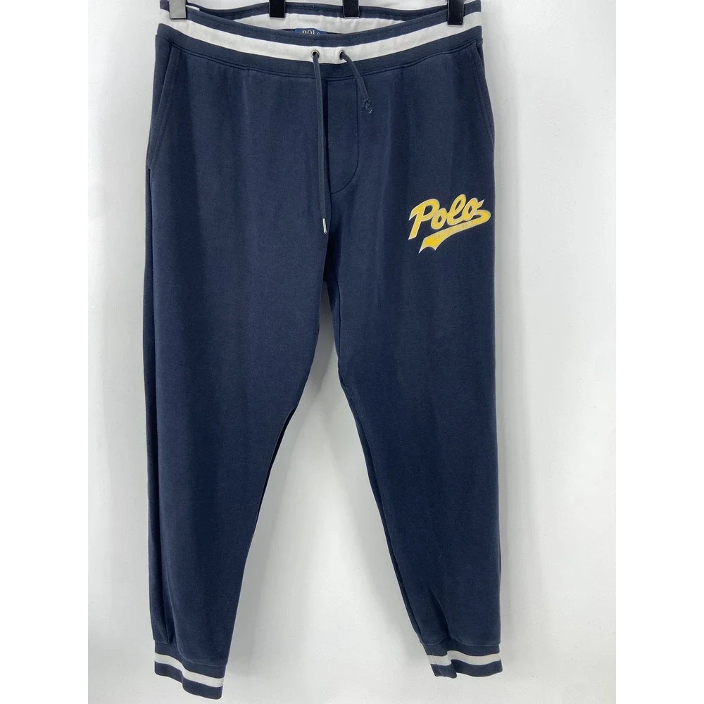Polo Ralph Lauren Pants Mens Large Blue Logo Jogger Sweatpants Stripe Athletic‎